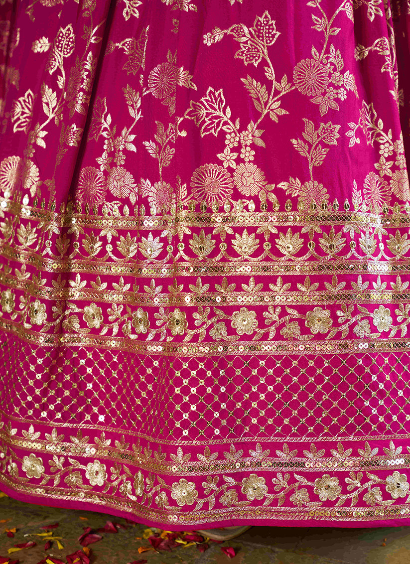 Rani Pink Zari Dola Silk Jacquard Embroidered Wedding Lehenga Choli Set