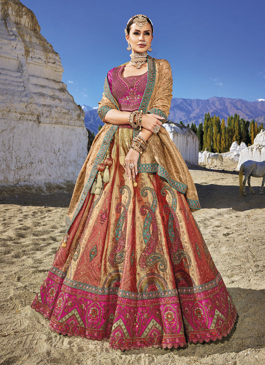 Beige Wedding Wear Banarasi Silk Jacquard Lehenga Choli Set