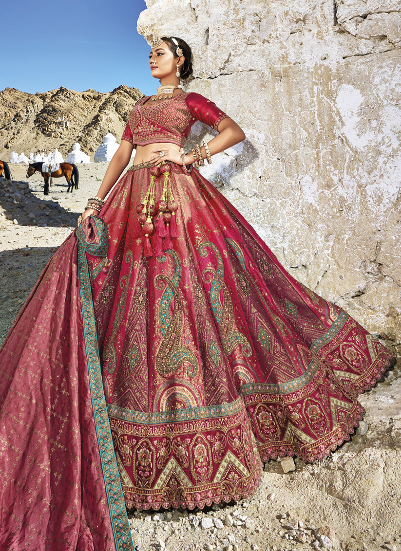 Raspberry Pink Wedding Wear Banarasi Silk Jacquard Lehenga Choli Set