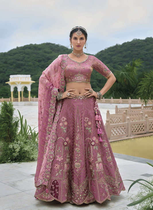Dusty Pink Heavy Embroidered Silk Designer Lehenga Choli