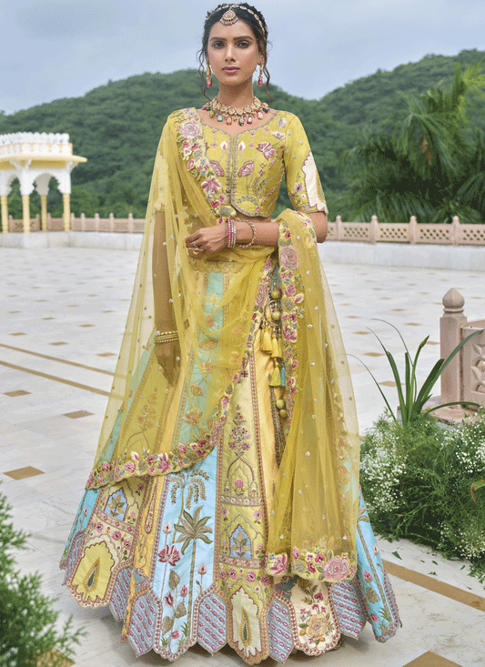 Multicolor Heavy Embroidered Silk Designer Lehenga Choli