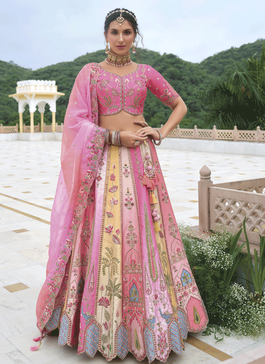 Multicolor Heavy Embroidered Silk Designer Lehenga Choli