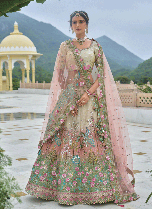 Multicolor Heavy Embroidered Silk Designer Lehenga Choli