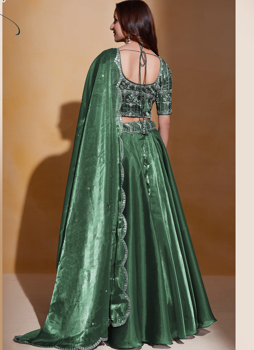 Forest Green Organza Silk Lehenga with Sequined Silk Choli