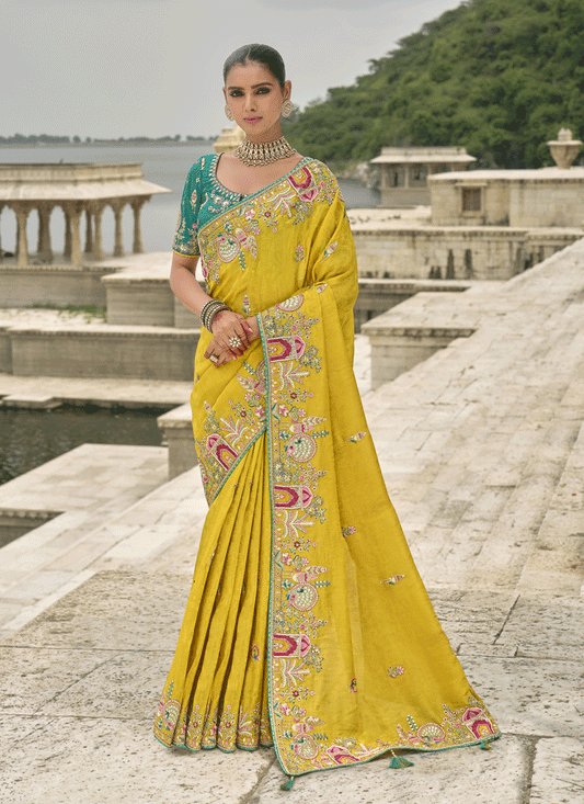 Maize Yellow Pure Viscose Handwork Jacquard Saree