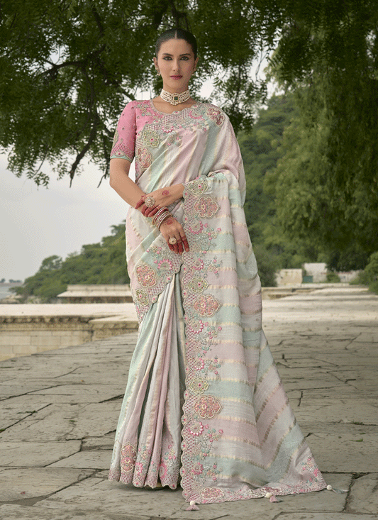 Multicolor Pure Viscose Handwork Jacquard Saree