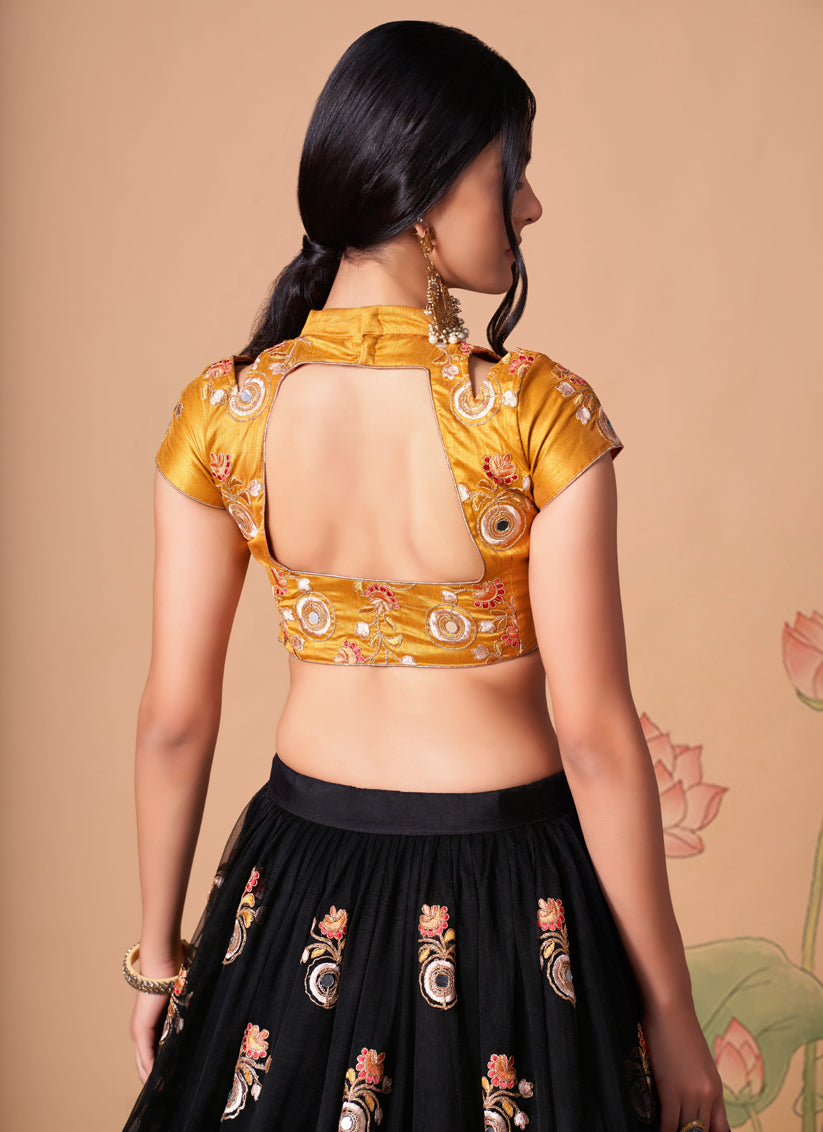 Black Net Embroidered Designer Lehenga Choli