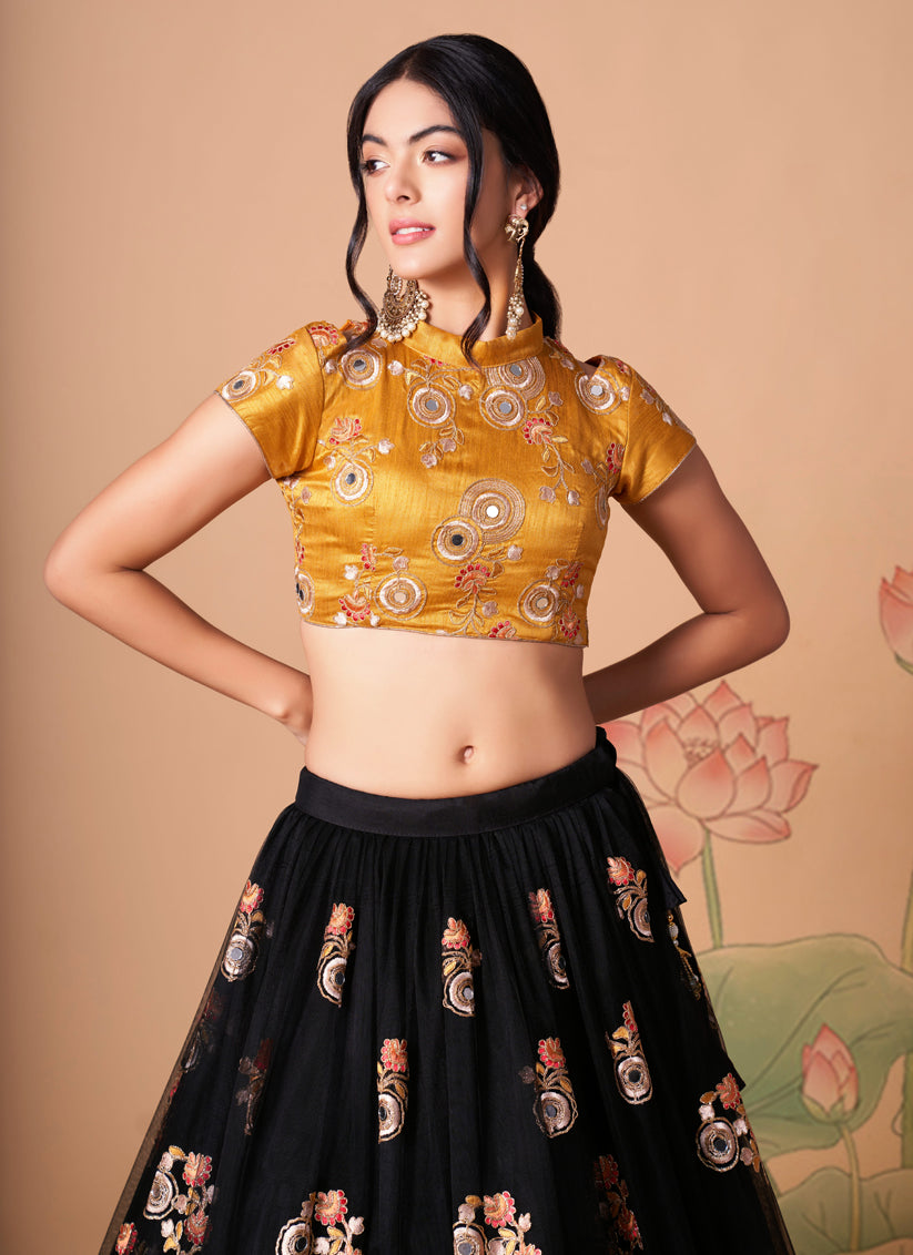 Black Net Embroidered Designer Lehenga Choli