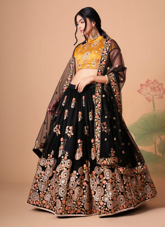 Black Net Embroidered Designer Lehenga Choli