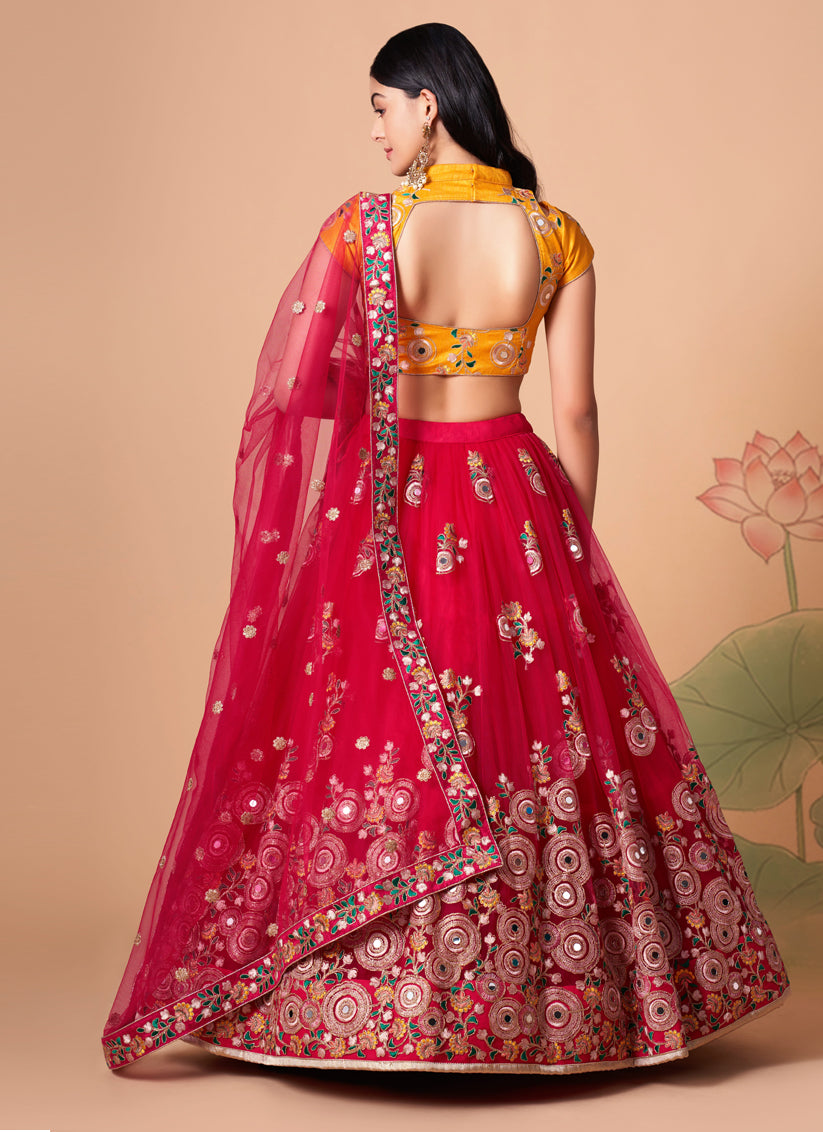 Hot Pink Net Embroidered Designer Lehenga Choli