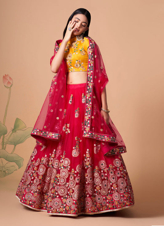 Hot Pink Net Embroidered Designer Lehenga Choli