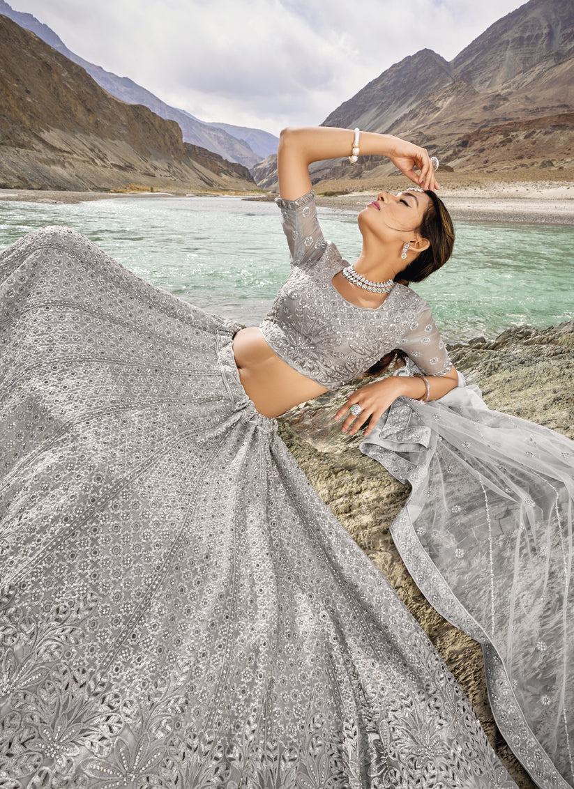 Grey Heavy Designer Lehenga Choli Set