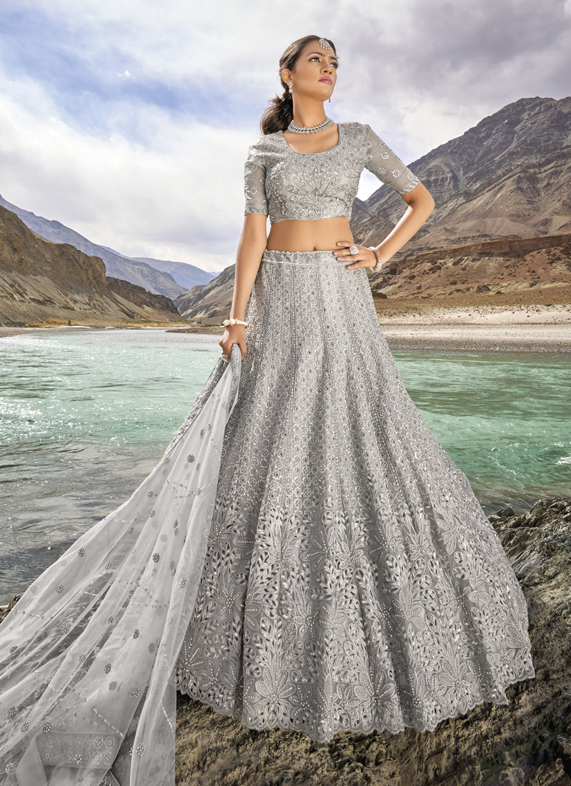 Grey Heavy Designer Lehenga Choli Set