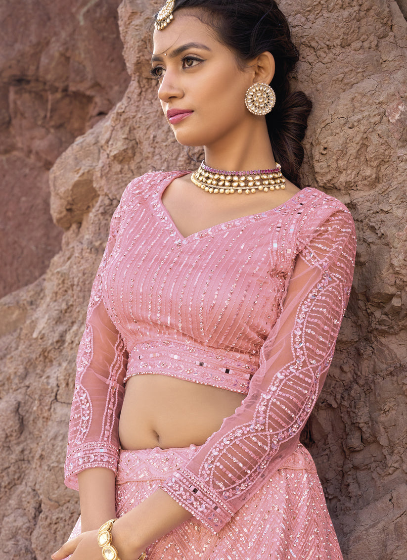 Coral Pink Heavy Designer Lehenga Choli Set