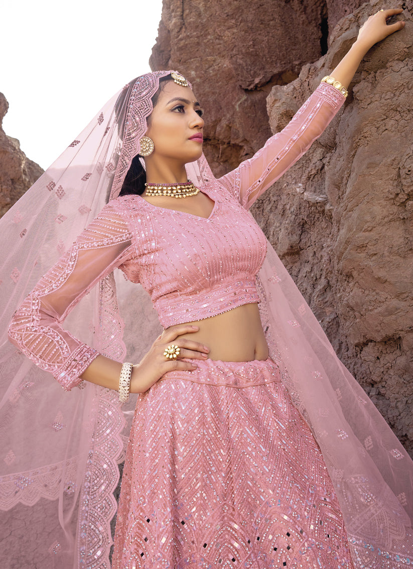 Coral Pink Heavy Designer Lehenga Choli Set