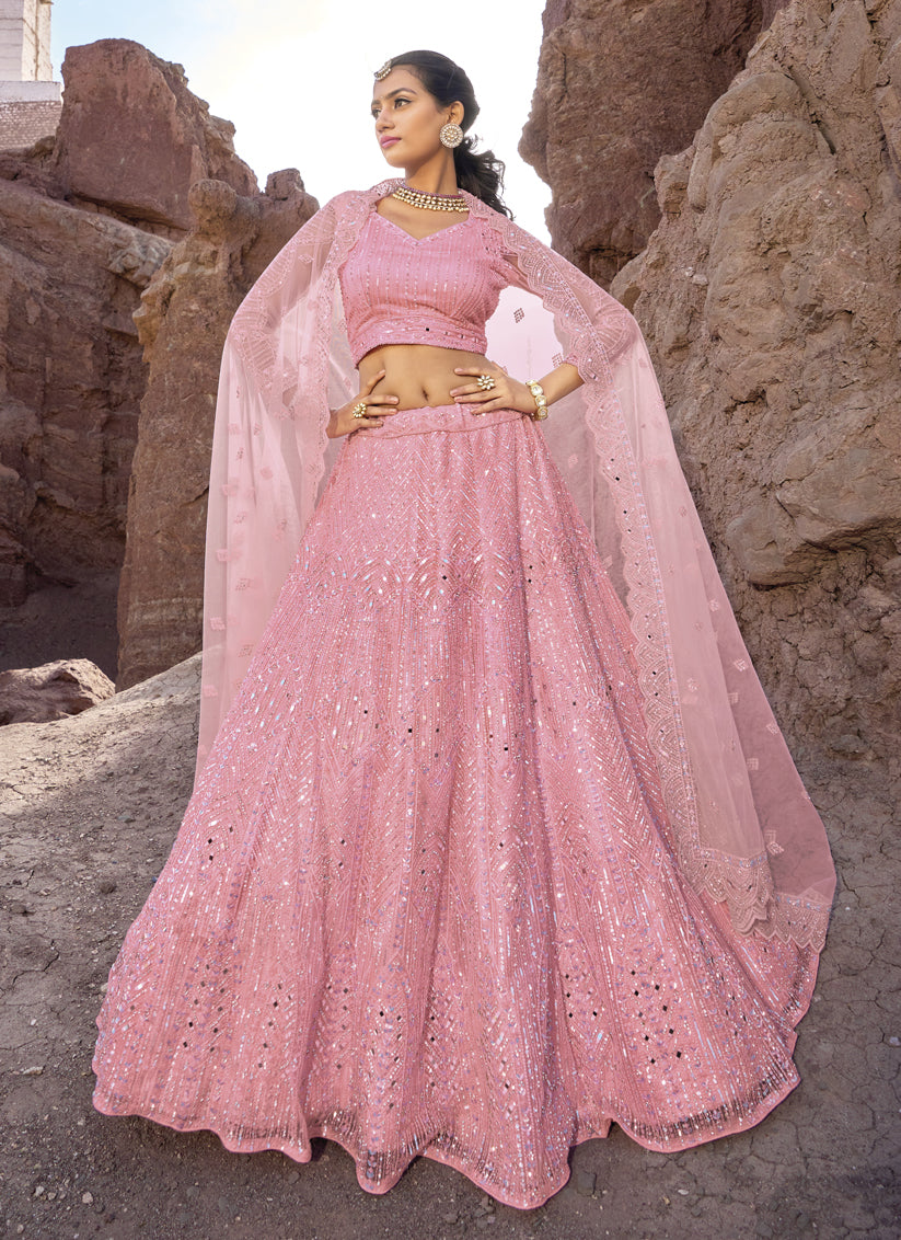 Coral Pink Heavy Designer Lehenga Choli Set