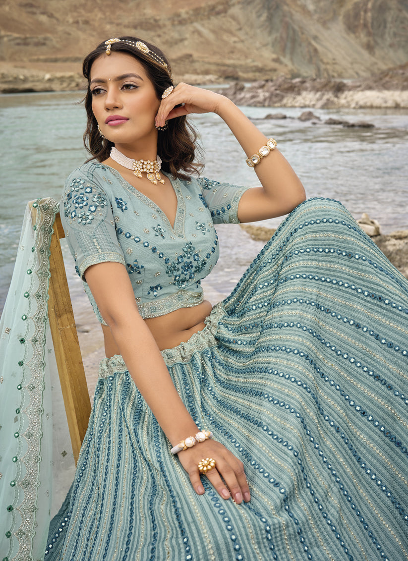 Mint Blue Heavy Designer Lehenga Choli Set