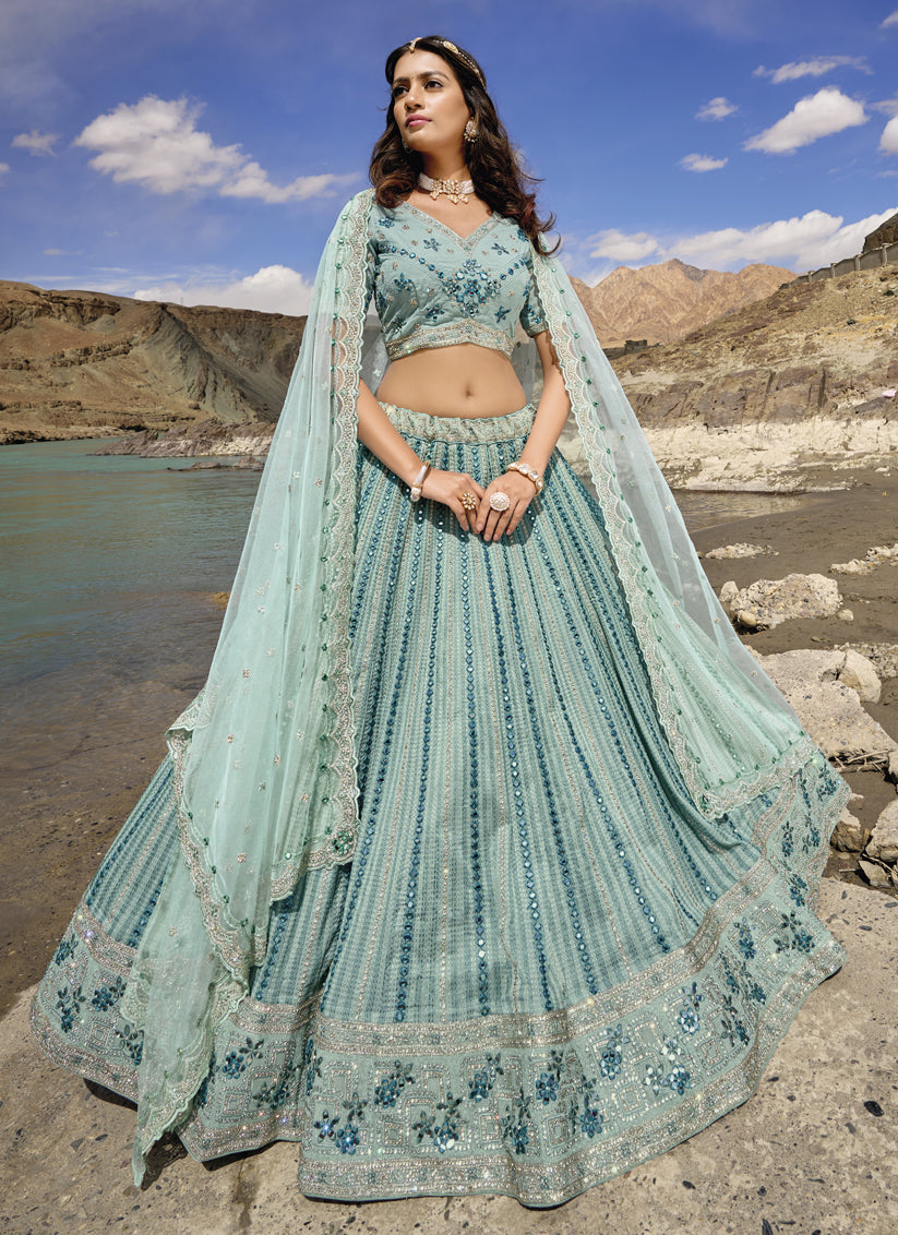 Mint Blue Heavy Designer Lehenga Choli Set