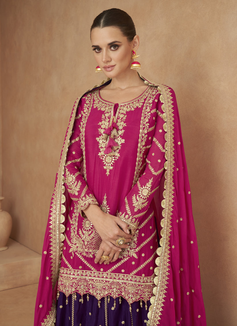 Rani Pink Chinnon Designer Lehenga Suit