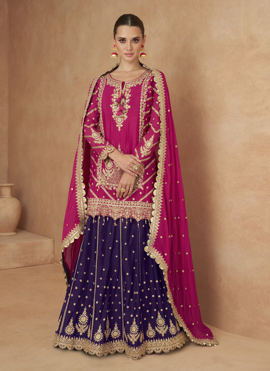 Rani Pink Chinnon Designer Lehenga Suit