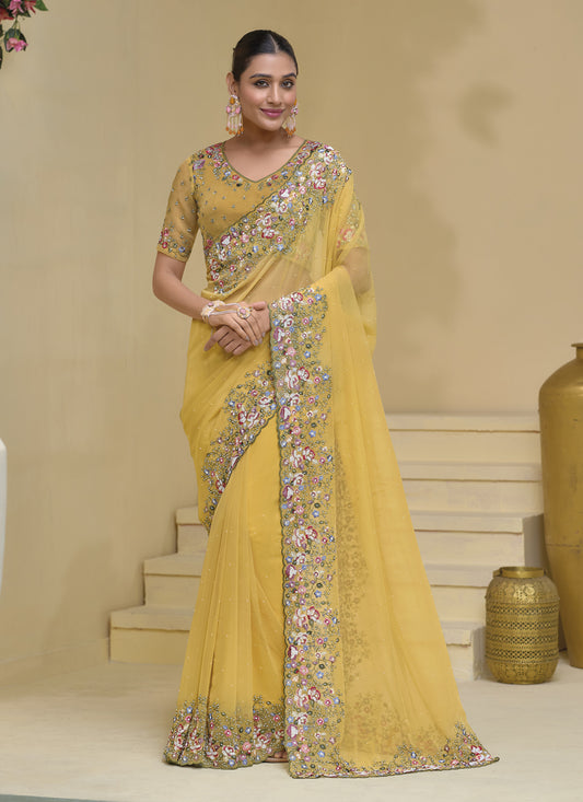 Maize Yellow Pure Banarasi Tuscany Designer Wedding Saree