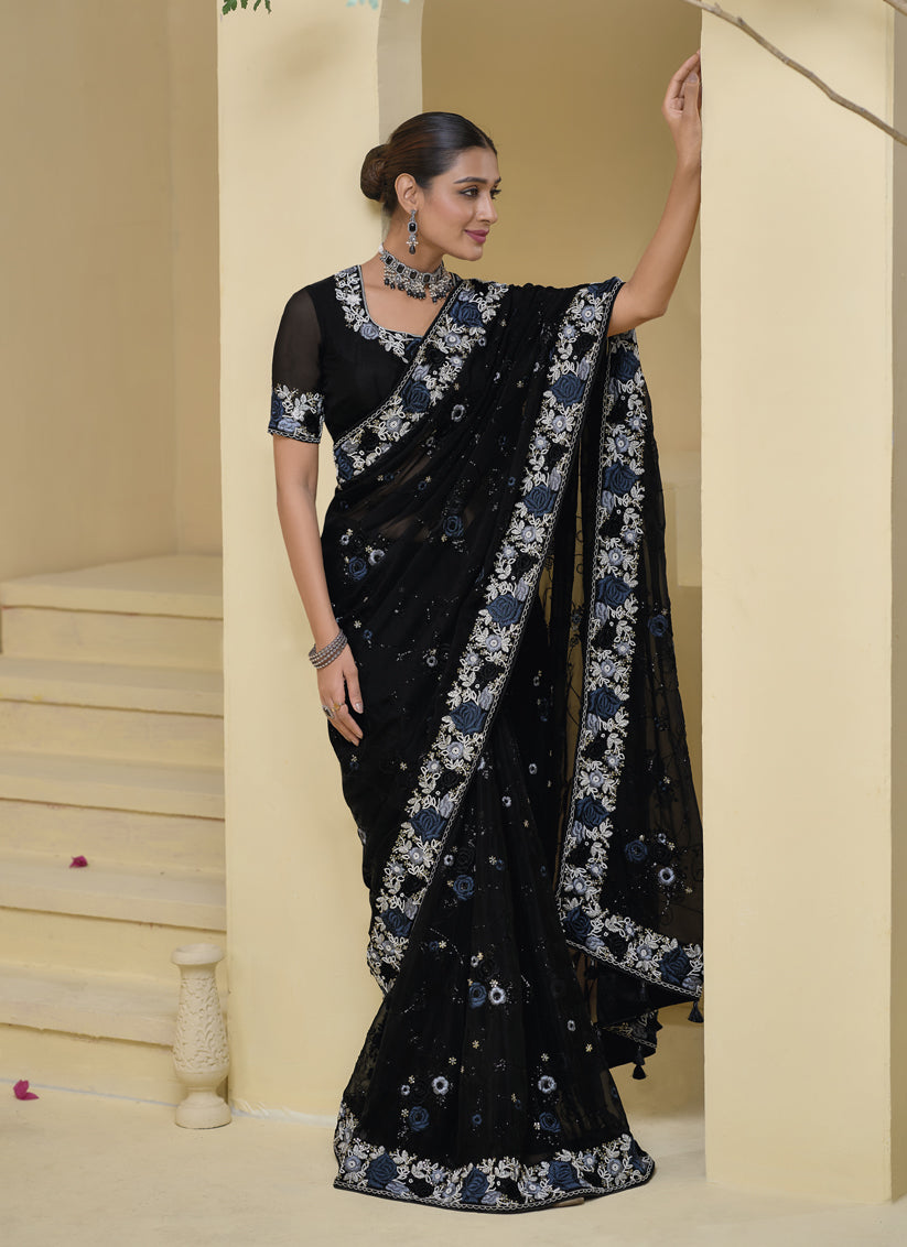 Black Pure Banarasi Tuscany Designer Wedding Saree