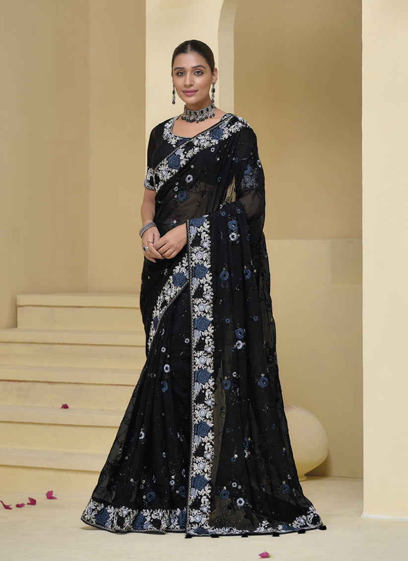 Black Pure Banarasi Tuscany Designer Wedding Saree