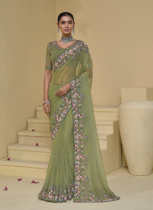 Pistachio Green Pure Banarasi Tuscany Designer Wedding Saree