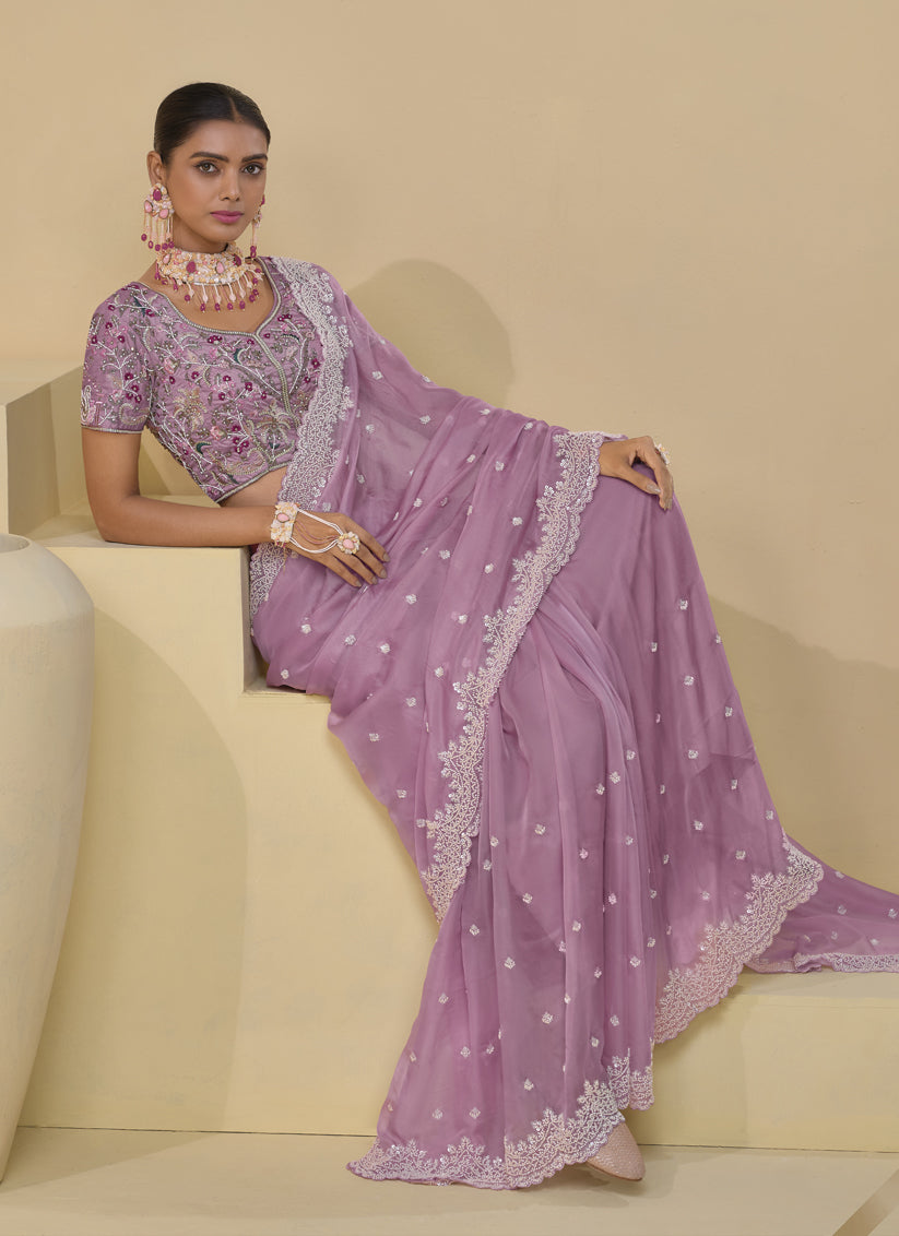 Dusty Pink Pure Banarasi Tuscany Designer Wedding Saree