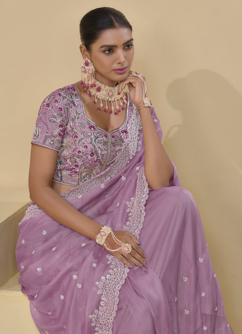 Dusty Pink Pure Banarasi Tuscany Designer Wedding Saree