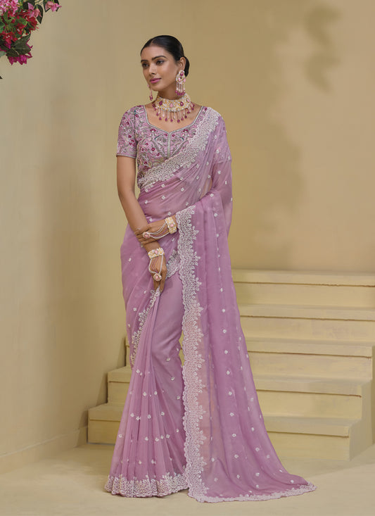 Dusty Pink Pure Banarasi Tuscany Designer Wedding Saree