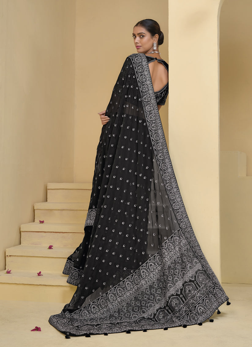 Black Pure Banarasi Tuscany Designer Wedding Saree