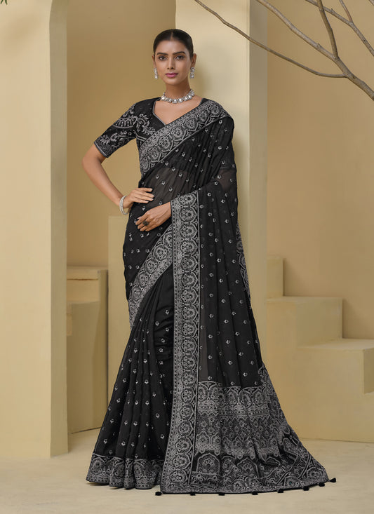 Black Pure Banarasi Tuscany Designer Wedding Saree