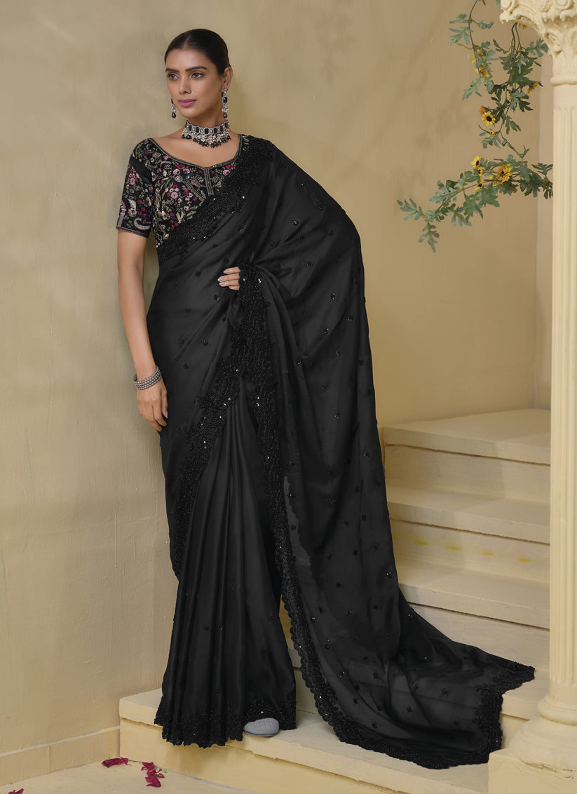 Black Pure Banarasi Tuscany Designer Wedding Saree