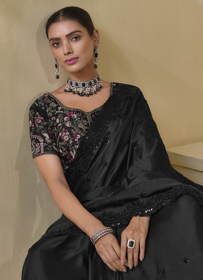 Black Pure Banarasi Tuscany Designer Wedding Saree