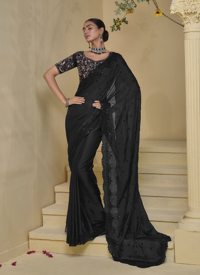 Black Pure Banarasi Tuscany Designer Wedding Saree