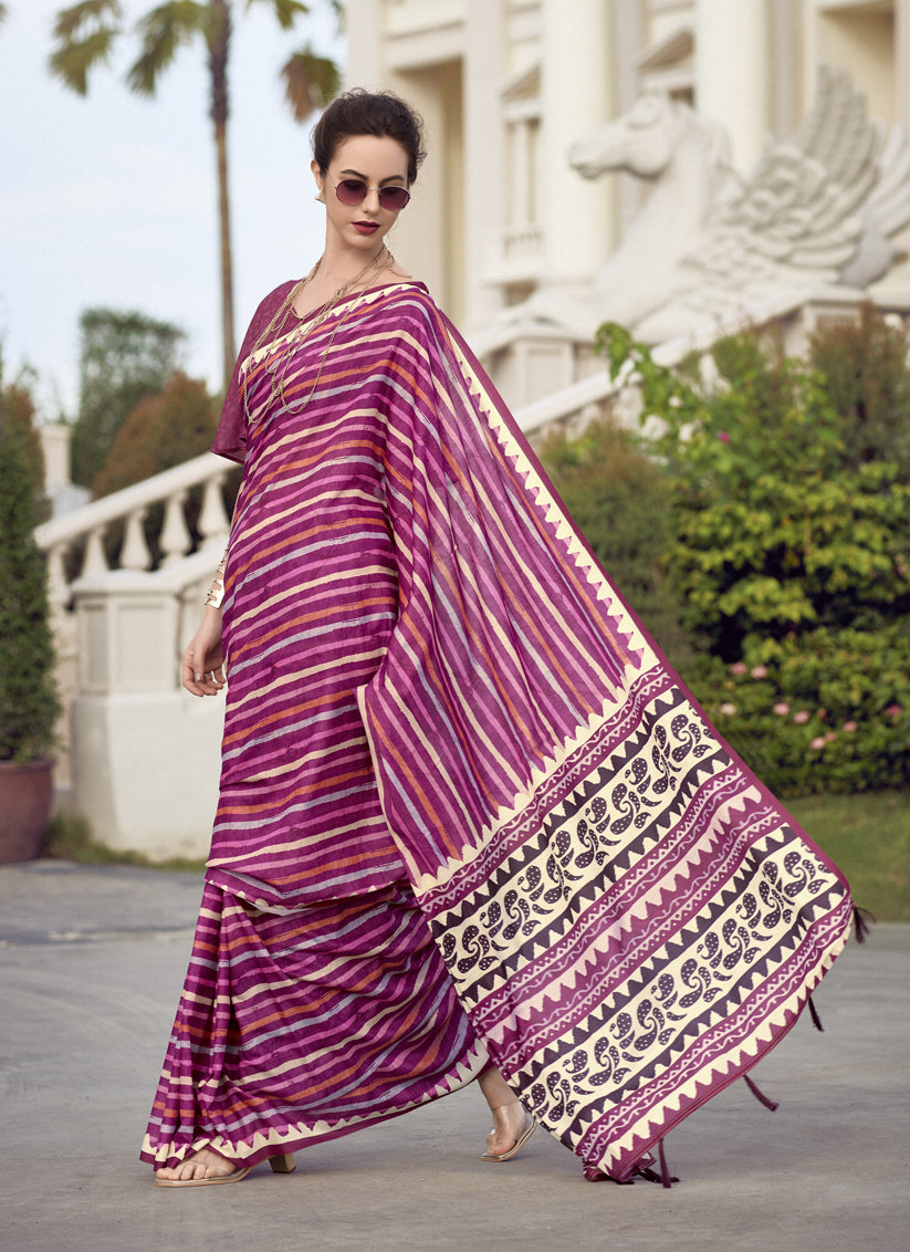 Magenta Pure Mal Mal Silk Digital Print Saree