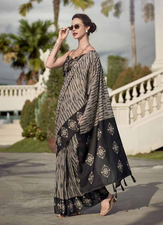 Beige Pure Mal Mal Silk Digital Print Saree