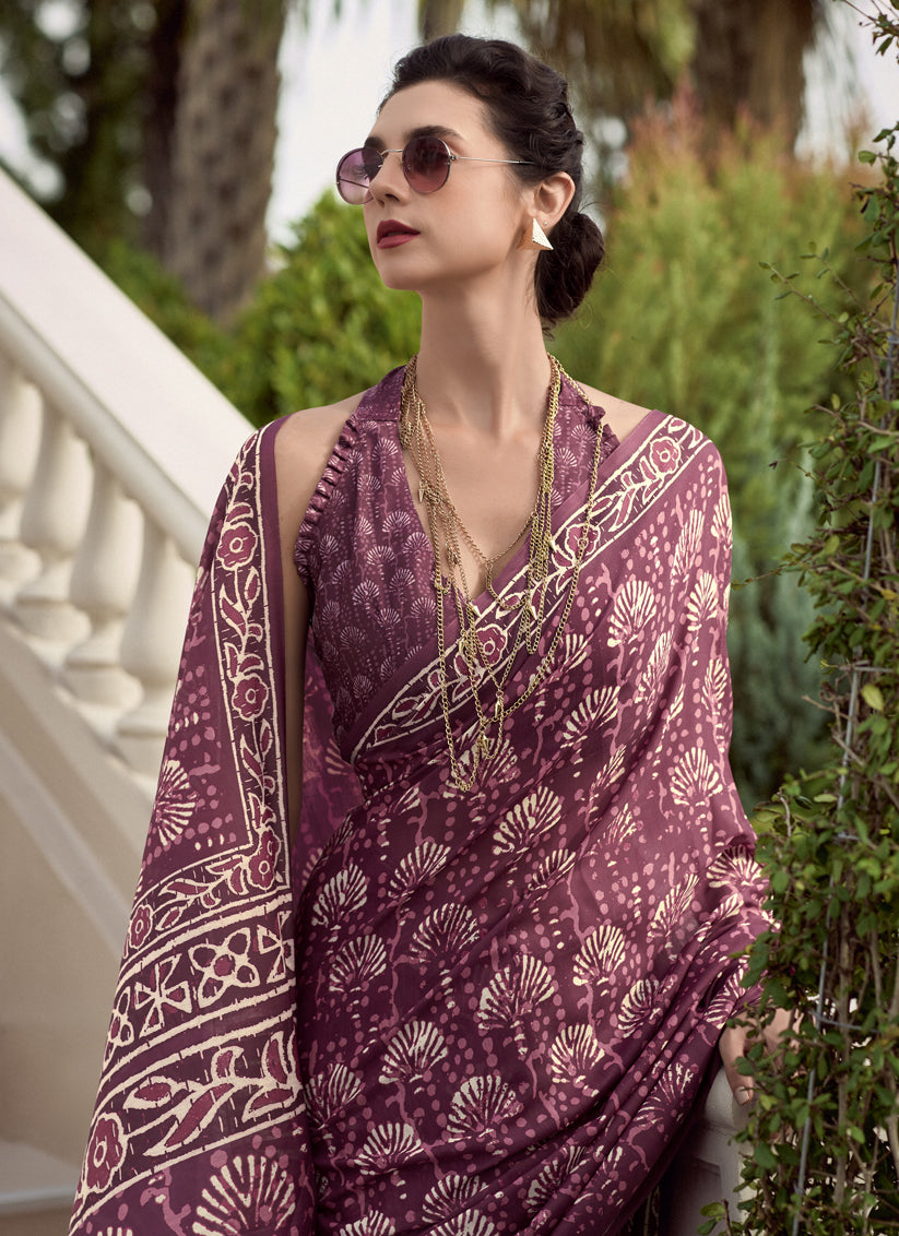 Maroon Pure Mal Mal Silk Digital Print Saree