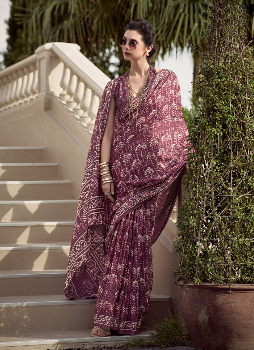 Maroon Pure Mal Mal Silk Digital Print Saree