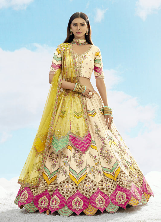 Ivory Silk Embroidered Designer Wedding Lehenga Choli Set