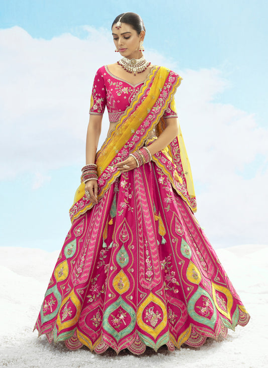 Rani Pink Silk Embroidered Designer Wedding Lehenga Choli Set