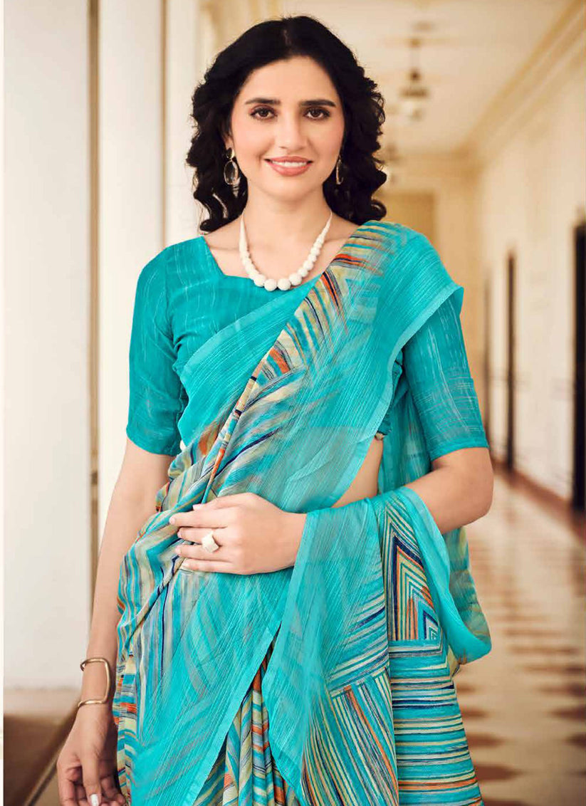 Multicolor Digital Print Chiffon Saree