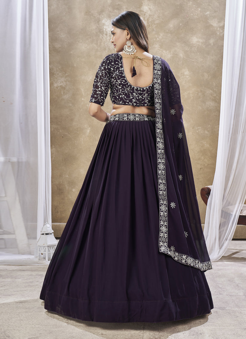 Burgundy Faux Georgette Embroidered Wedding Lehenga Choli