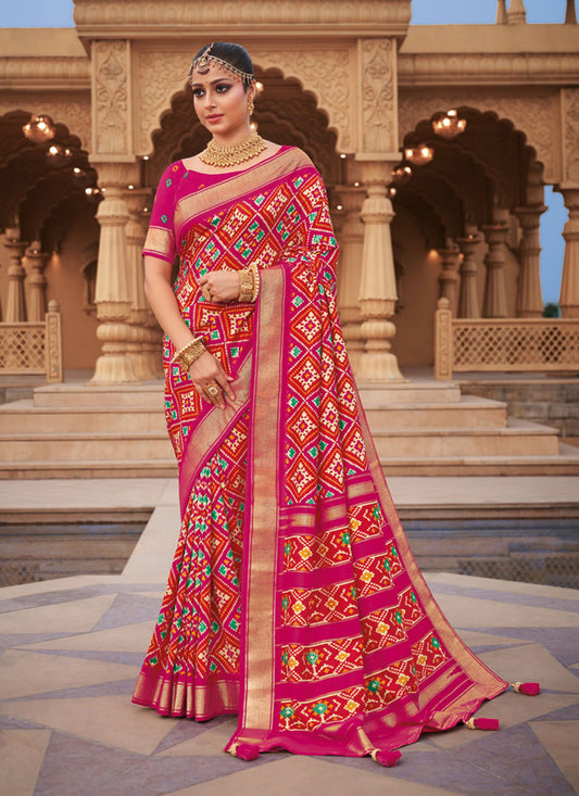 Rani Pink Silk Patola Printed Saree