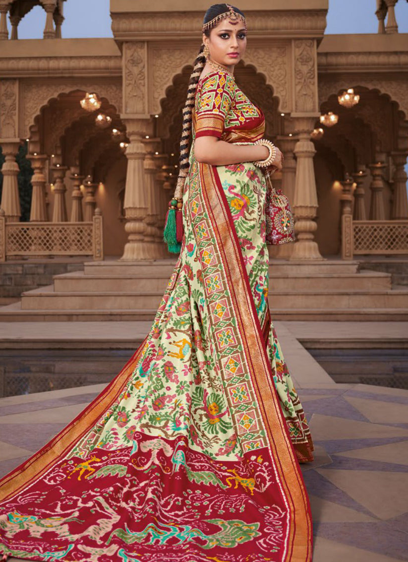 Pastel Green Silk Patola Printed Saree