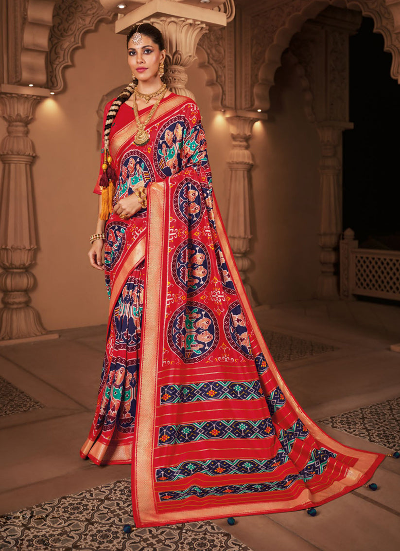 Navy Blue Silk Patola Printed Saree