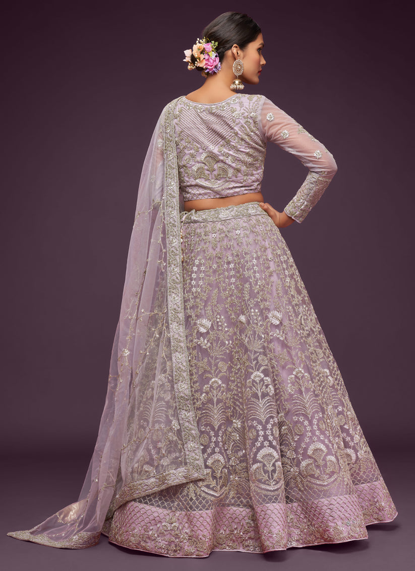 Dusty Orchid Net Embroidered Designer Lehenga Choli