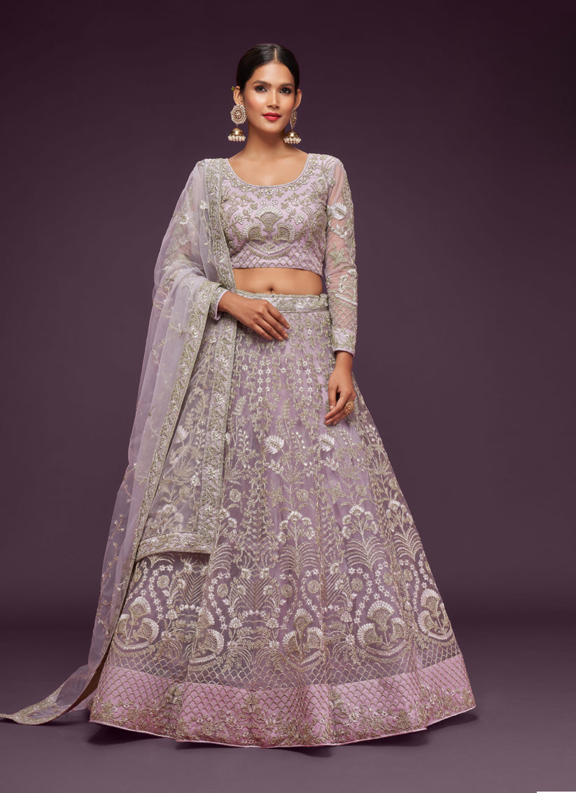 Dusty Orchid Net Embroidered Designer Lehenga Choli