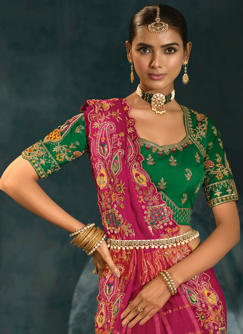 Royal Rani Pink Pure Gaji Silk Saree